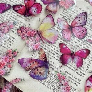 Beautiful Pink Hues Butterfly & Floral Moon Transparent Stickers Pack of 30